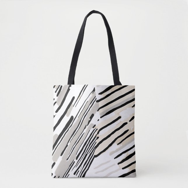 Black, white and Grey stripes geometric pattern Tote Bag (Front)