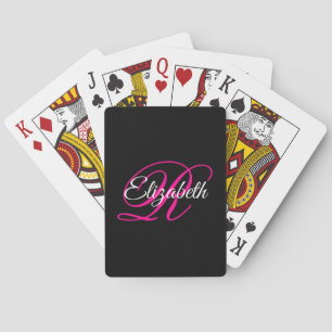 Black White and Hot Pink Fancy Script Monogram Playing Cards