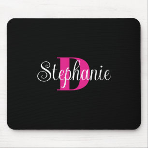 Black White and Hot Pink Girly Modern Monogram Mouse Mat