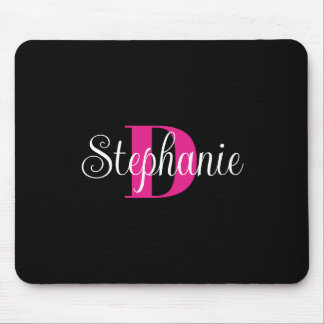 Black White and Hot Pink Girly Modern Monogram Mouse Mat