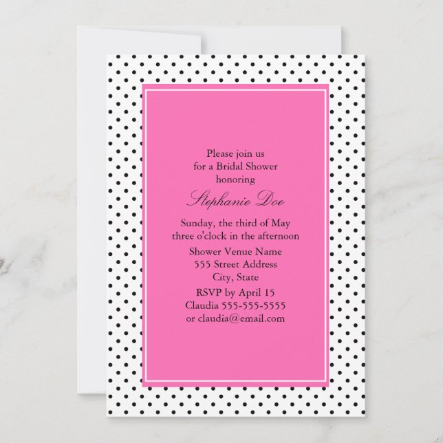 Black, White and Hot Pink Polka Dot Bridal Shower Invitation (Front)