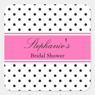 Black, White and Hot Pink Polka Dot Bridal Shower Square Sticker