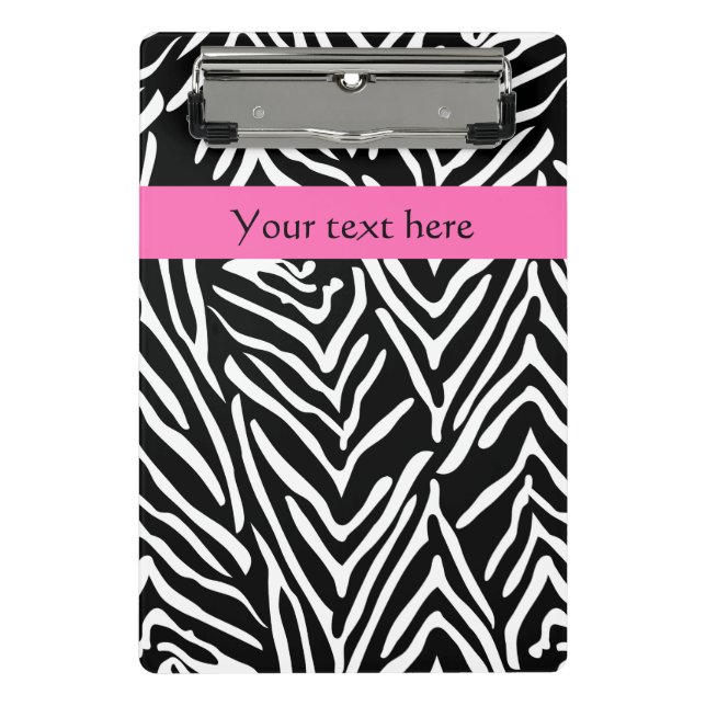 Black, White and Hot Pink Zebra Print Mini Clipboard (Front)