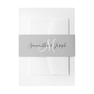 Black White and Light Grey Modern Elegant Monogram Invitation Belly Band