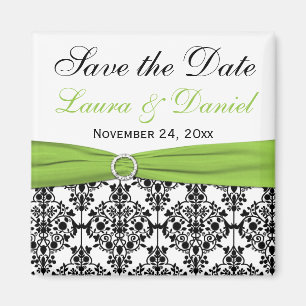 Black, White, and Lime Damask Save the Date Magnet
