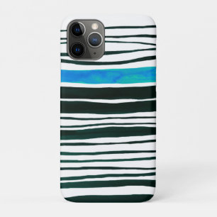 Black, white and mediterranean blue stripes  iPhone 11 pro case