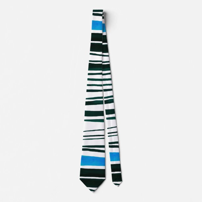 Black, white and mediterranean blue stripes tie (Front)
