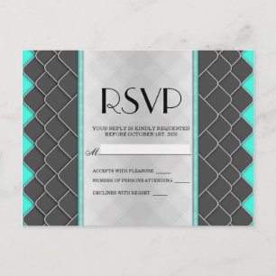 Black, White, and Neon Teal Modern Elegant Pattern Invitation Postcard