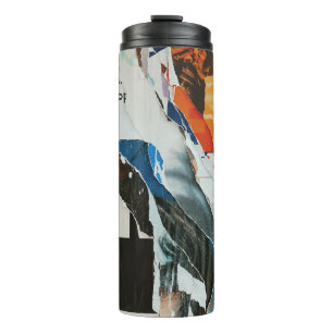 Black white and orange abstract painting thermal tumbler