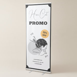 Black White and Orange Clean Hair Cut Vertical Retractable Banner