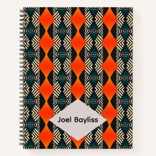 Black White and Orange Ethnic Geometric Pattern Notebook