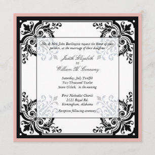 Black, White, and Peach Baroque Wedding Invitation