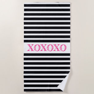 Black White And Pink Beach Towel