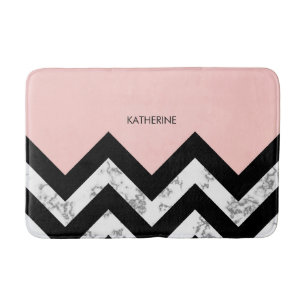Black White and Pink Chevrons Bath Mat
