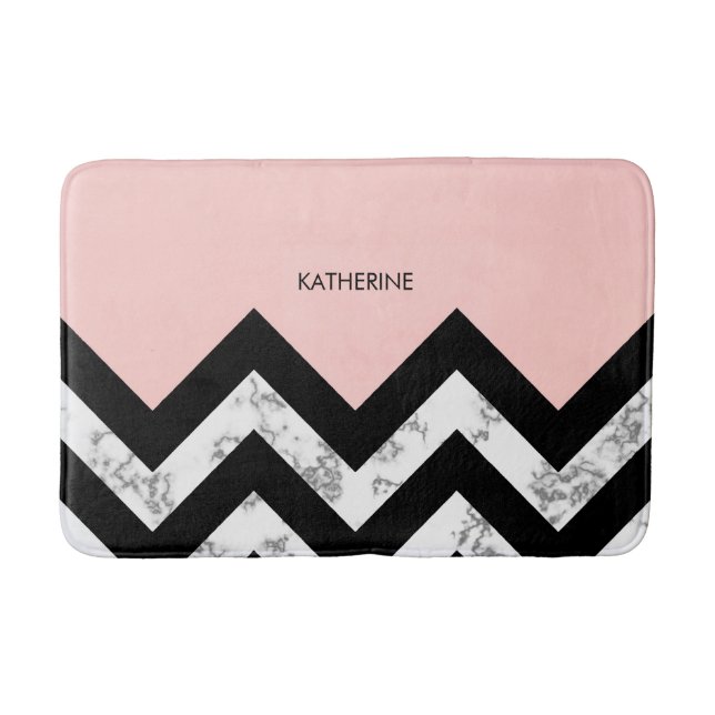 Black White and Pink Chevrons Bath Mat (Front)