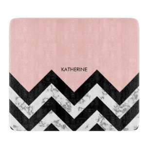 Black White and Pink Chevrons Cutting Board