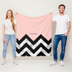 Black White and Pink Chevrons Fleece Blanket