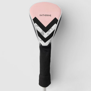 Black White and Pink Chevrons Golf Head Cover