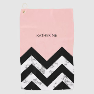 Black White and Pink Chevrons Golf Towel