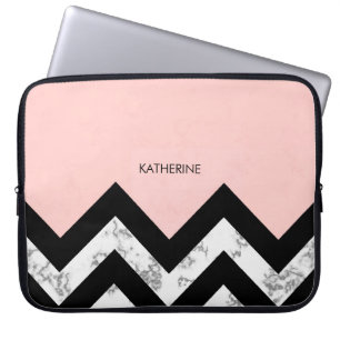 Black White and Pink Chevrons Laptop Sleeve