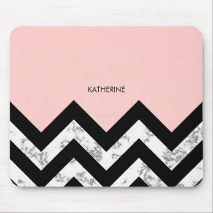 Black White and Pink Chevrons Mouse Mat