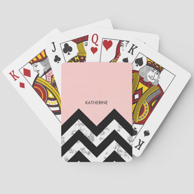 Black White and Pink Chevrons Playing Cards (Back)