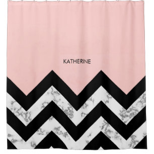 Black White and Pink Chevrons Shower Curtain