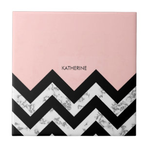 Black White and Pink Chevrons Tile