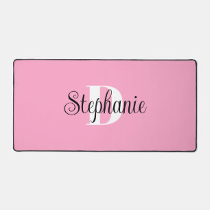 Black White and Pink Cute Modern Monogram Desk Mat