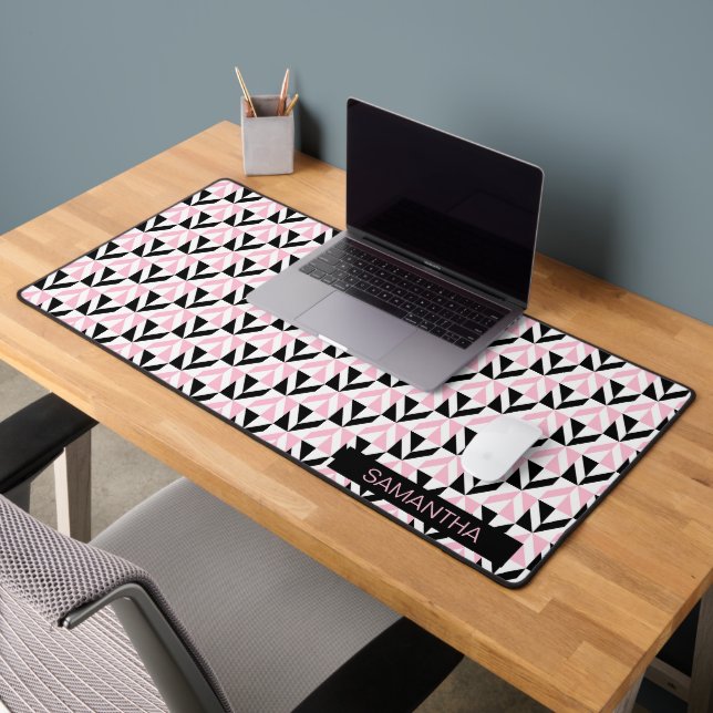 Black, White and Pink Geometric Pattern Desk Mat (Office 2)