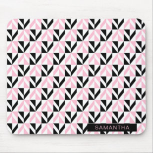 Black, White and Pink Geometric Pattern Mouse Mat