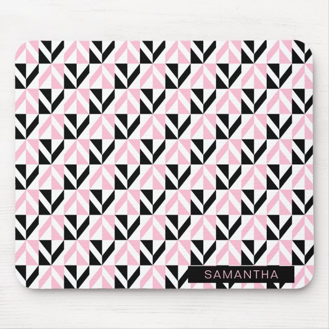Black, White and Pink Geometric Pattern Mouse Mat (Front)
