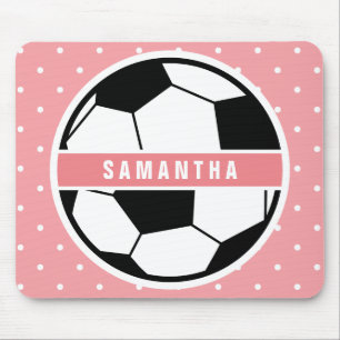 Black White and Pink Girly Sporty Soccer Monogram Mouse Mat