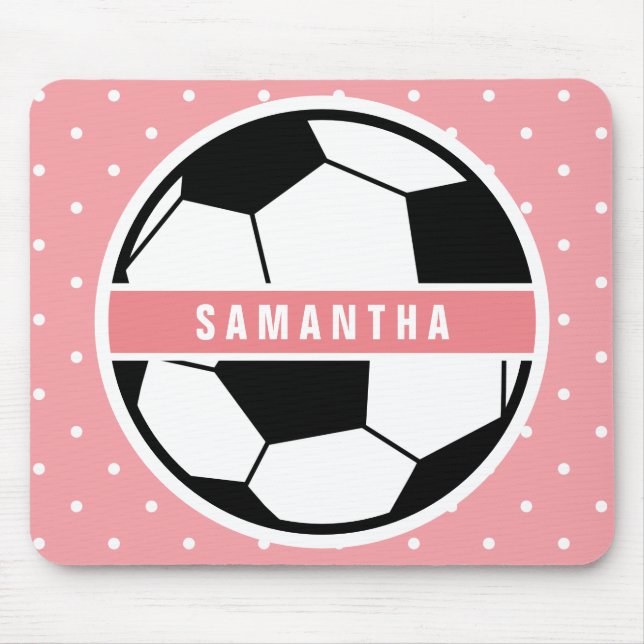 Black White and Pink Girly Sporty Soccer Monogram Mouse Mat (Front)
