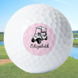 Black, White and Pink Golf Cart Personalized Name  Golf Balls