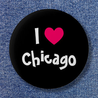 Black White and Pink Heart I Love Chicago 6 Cm Round Badge