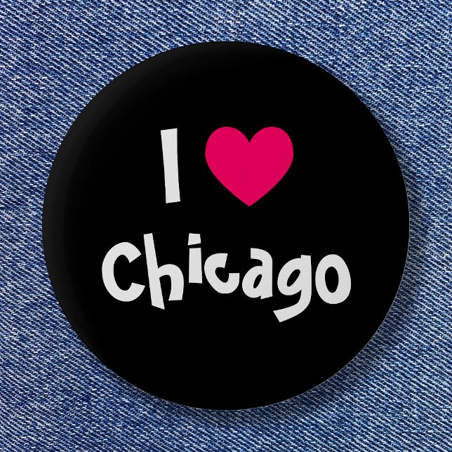 Black White and Pink Heart I Love Chicago 6 Cm Round Badge (I Love Chicago Button)