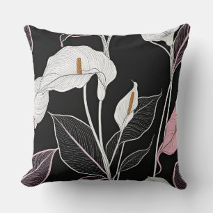 Black, white and Pink Lilies Cushion