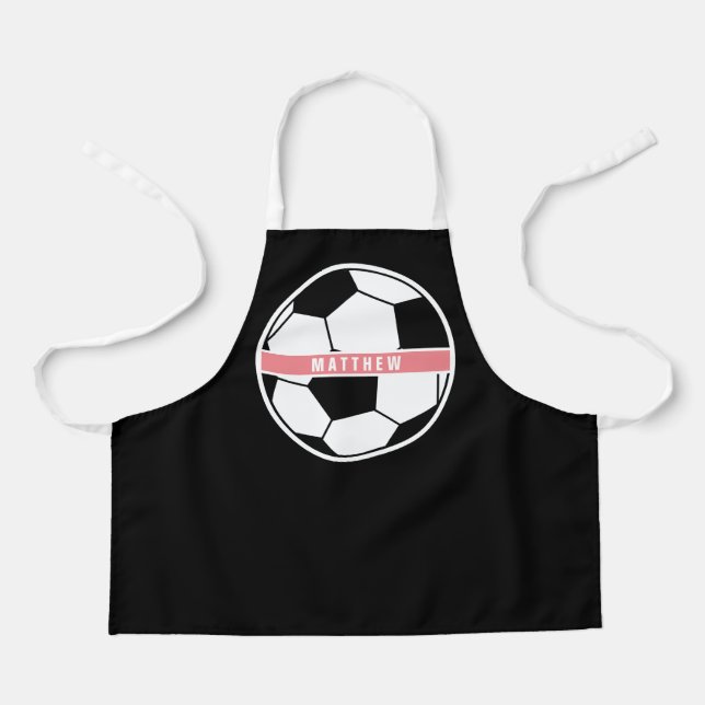 Black White and Pink Modern Sporty Soccer Monogram Apron (Front)