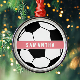 Black White and Pink Modern Sporty Soccer Monogram Metal Tree Decoration