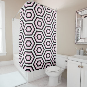 Black, White and Pink Octagon Shower Curtain