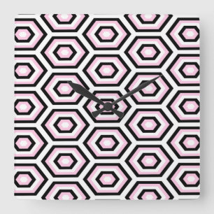 Black, White and Pink Octagon Square Wall Clock