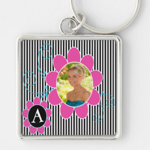 Black, White and Pink Photo Monogram Keychain