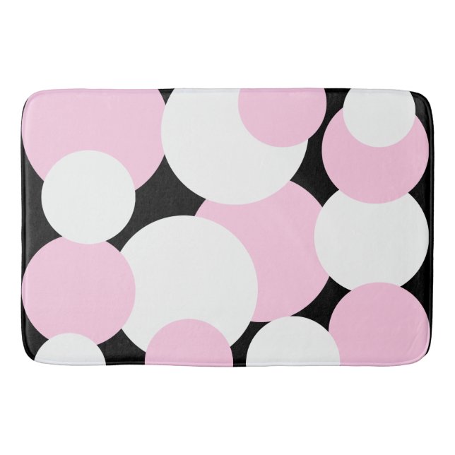 Black, White and Pink Polka Dots Bath Mat (Front)