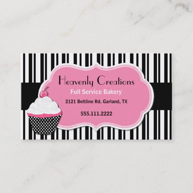 Black, White, and Pink Pretty Bakery Business Card (Front)