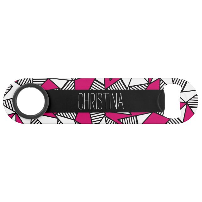 Black White and Pink Striped Triangles Monogram (Front (Horizontal))