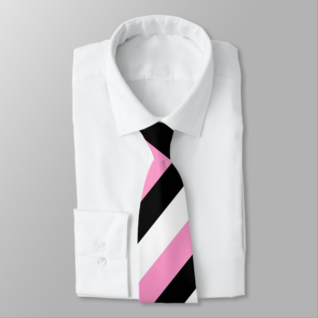 Black, White and Pink Stripes Tie (Tied)