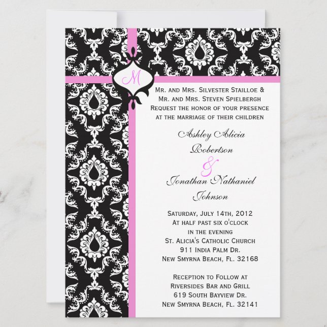 Black white and Pink Wedding invite! Invitation (Front)
