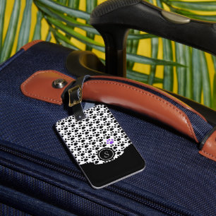 Black, White and Purple Paw Print Luggage Tag