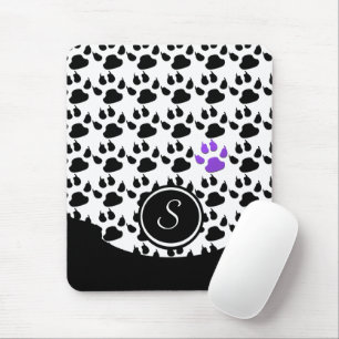 Black, White and Purple Paw Print Mouse Mat